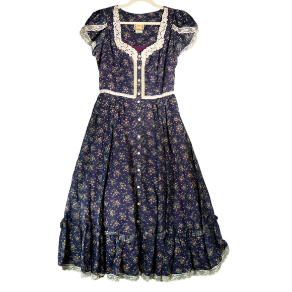 Gunne Sax Dresses & Skirts - Vintage Gunne Sax Midi Dress Womens Juniors Size 13 Blue Lace Prairie Peasant